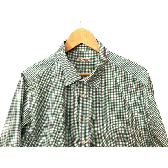 Thomas Mason Men's Green Blue White Preppy Plaid Button Down Shirt Quiet Luxury - Picture 4 of 6